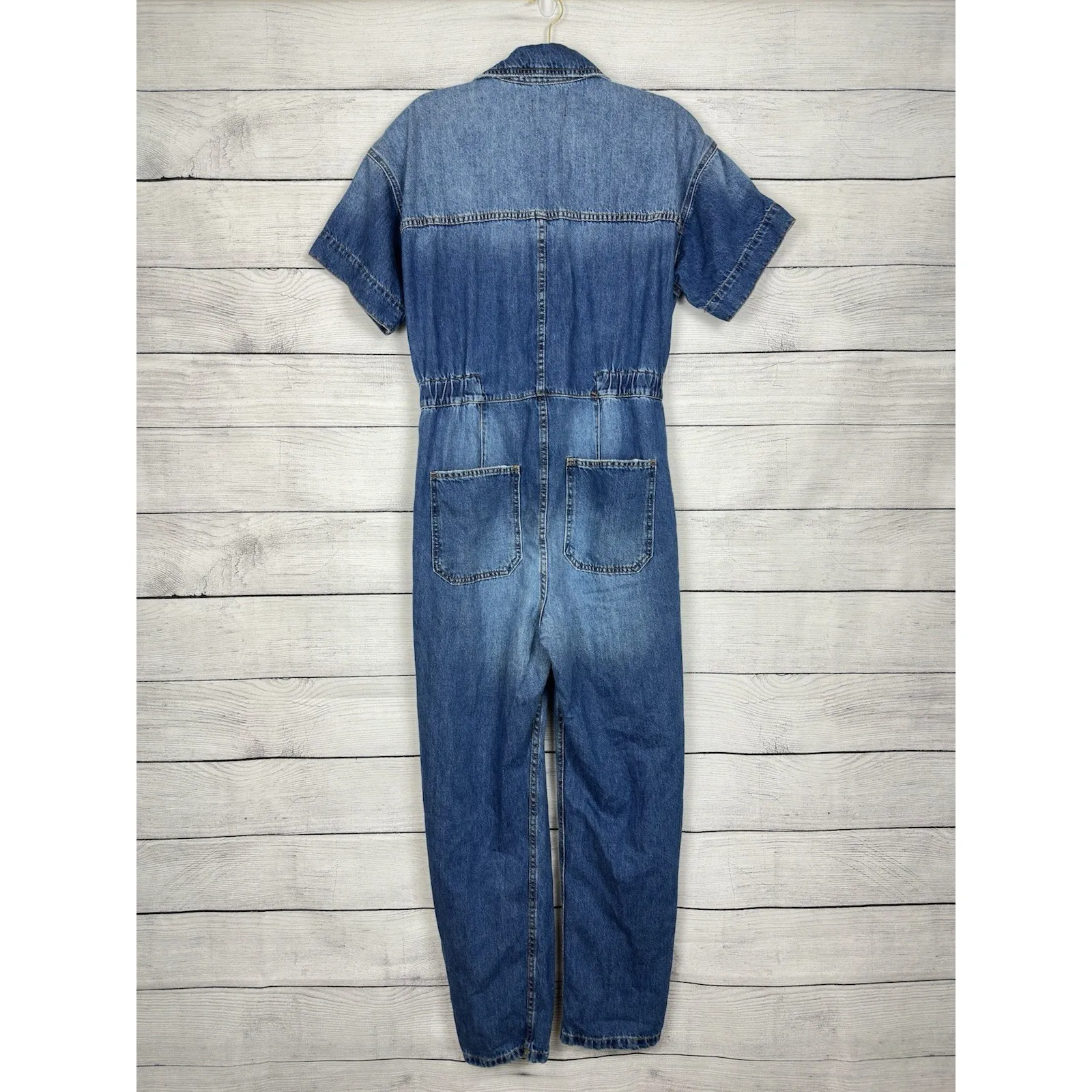 FREE PEOPLE We The Free Marci Jumpsuit Boiler Suit Denim Coverall Sz Medium Boho - Image 5