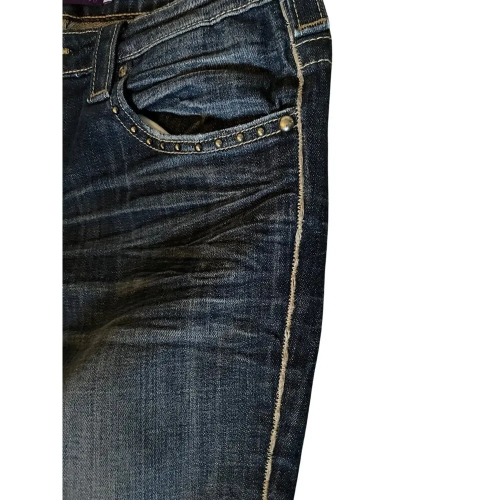 Vigoss Juniors 9 Straight Leg Jeans Blue Stretch Fold Pocket Stitch Detail - Image 12