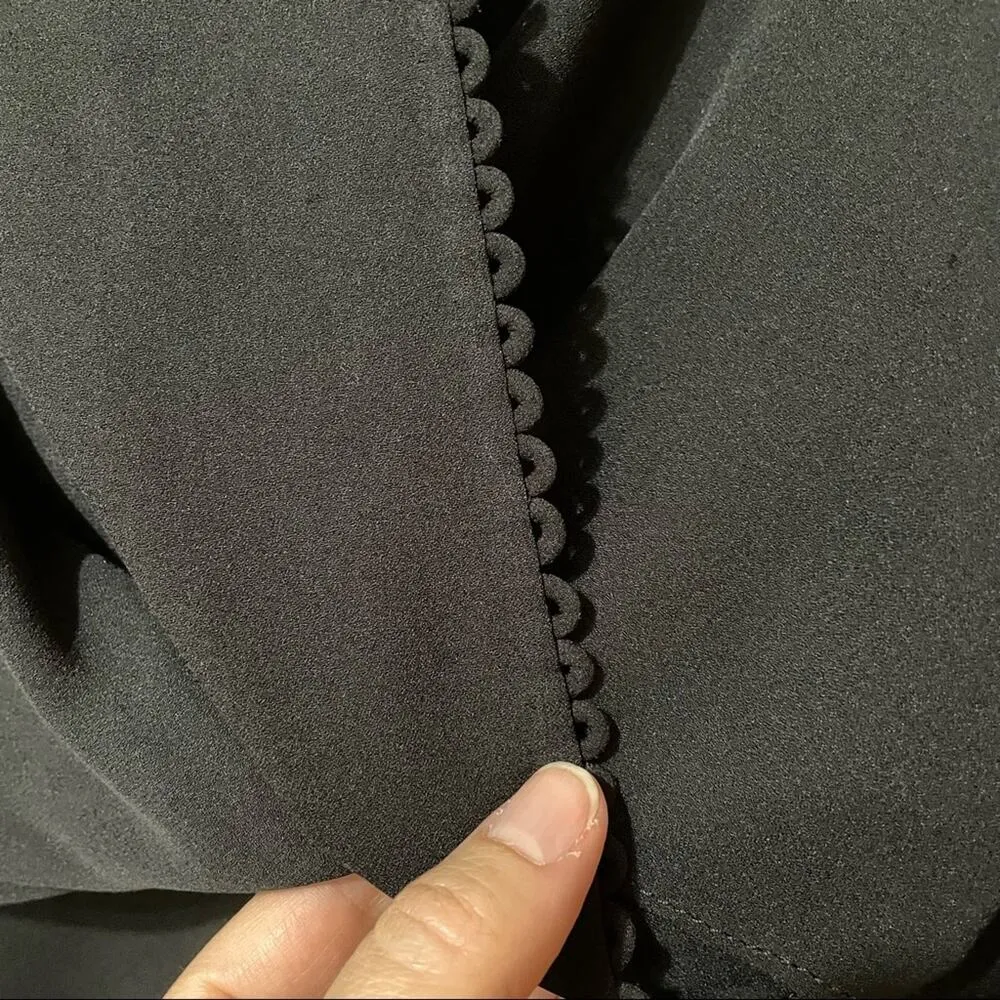 3.1 Phillip Lim Black Silk V Neck Long Sleeve Blouse Women 8 Ruffled Bell Sleeve - Image 10