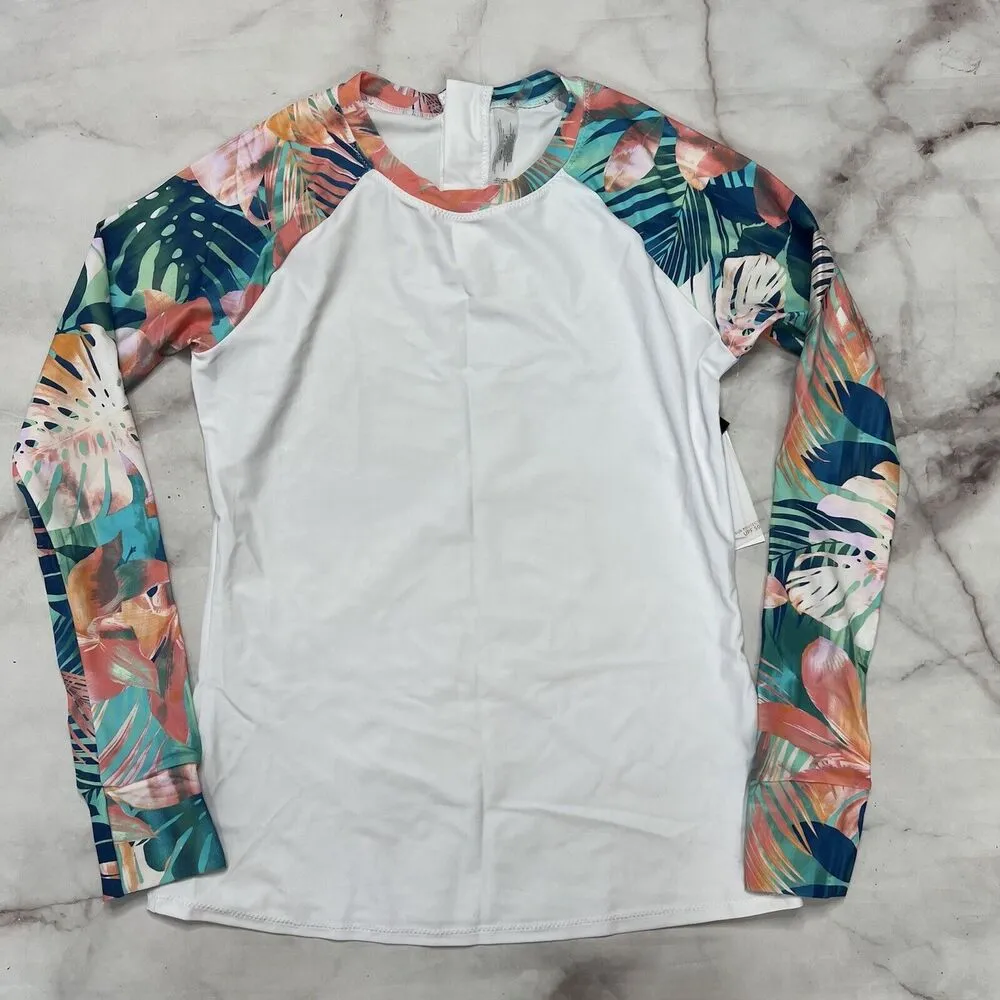 Raisins Juniors' Printed Vieques Long-Sleeve Rash Guard White Floral Size XL New - Image 2