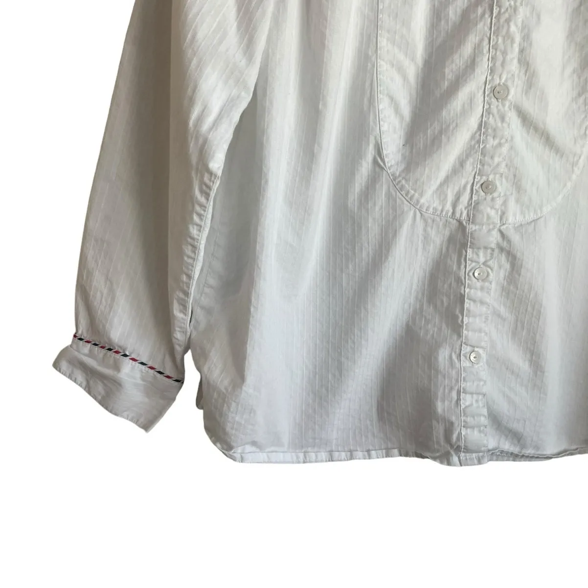 Tommy Hilfiger Women Top XL‎ White Band Collar Tuxedo Style Striped Trim Preppy - Image 6