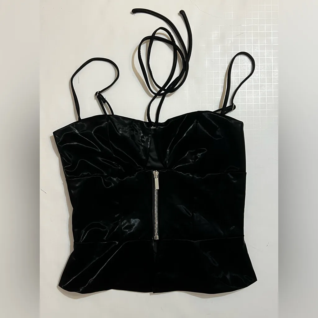 WeWoreWhat Faux Patent Leather Peplum Corset Top, size M - Image 5