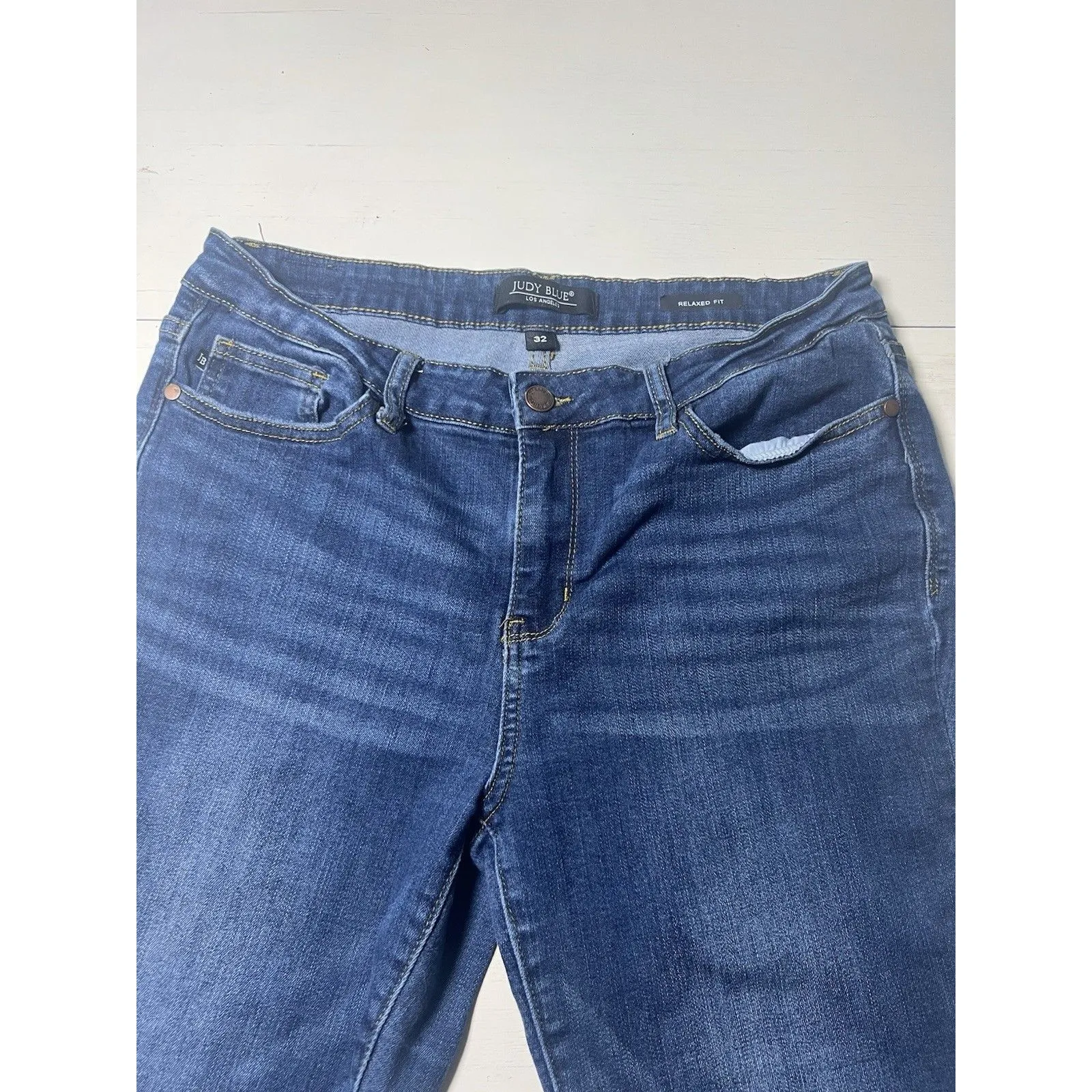 Judy Blue Jeans Womens‎ 32 Blue Relaxed Fit Mid Rise Stretch Dark Wash Cropped - Image 2