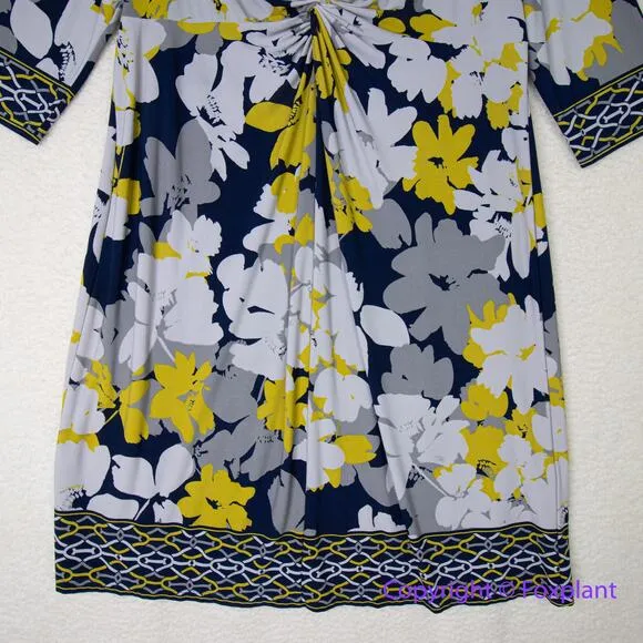 London Times floral three quarter sleeve‎ ruched middle V neck dress size 2X - Image 3