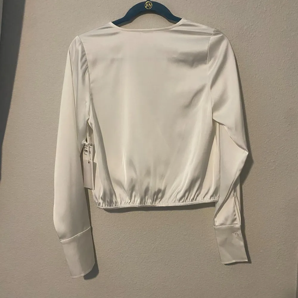 NWT Good American White Long Sleeve Stretch Satin Faux Wrap Top - Image 7