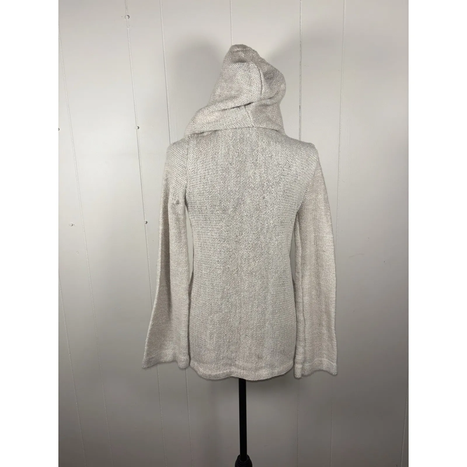 free people beige hooded sweater cardigan inside tie pockets xs - Image 4