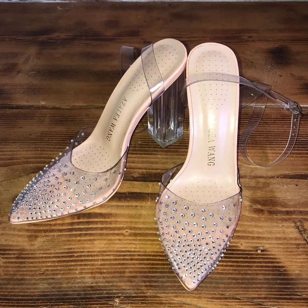 Azalea wang gamma nude PVC heels wedding heels formal wide heels 37 rhin… Size 6 - Image 3