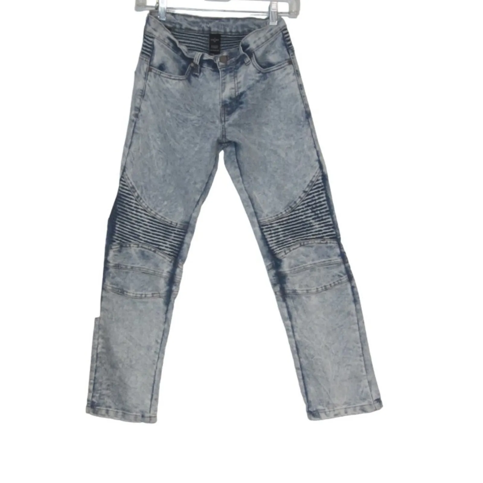 Y2K Moto Biker Acid Wash Skinny Jeans Steve’s Jeans Size 14 Silver - Image 2