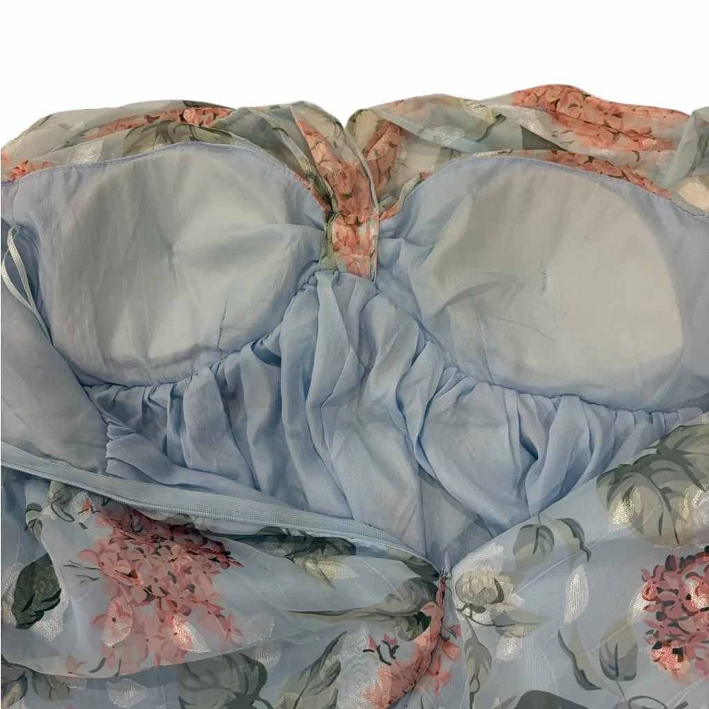 bigHit Ethereal Fairycore Halter Neck Floral Maxi Dress Small Whimsical Wedding Blue - Image 10