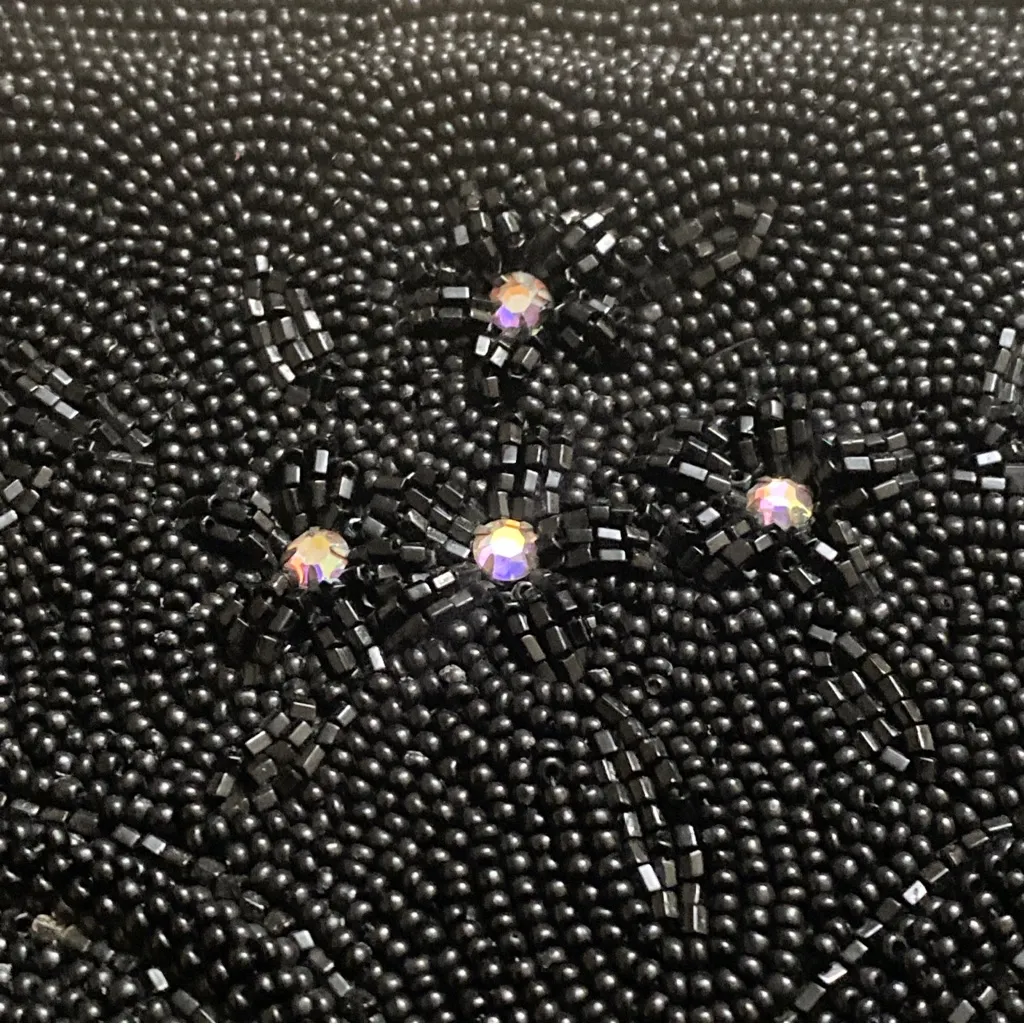 Vintage DeLill Black Beaded Evening Bag Gold Crown Clasp Luxury Elegant Glam - Image 2