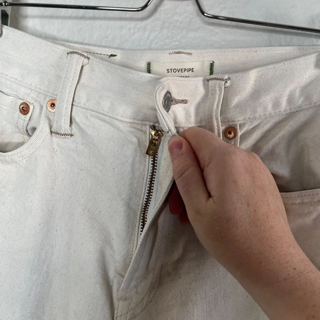 Ae77 Womens Stovepipe Selvedge Jeans Size 0 Eggshell White Organic Cotton - Image 9