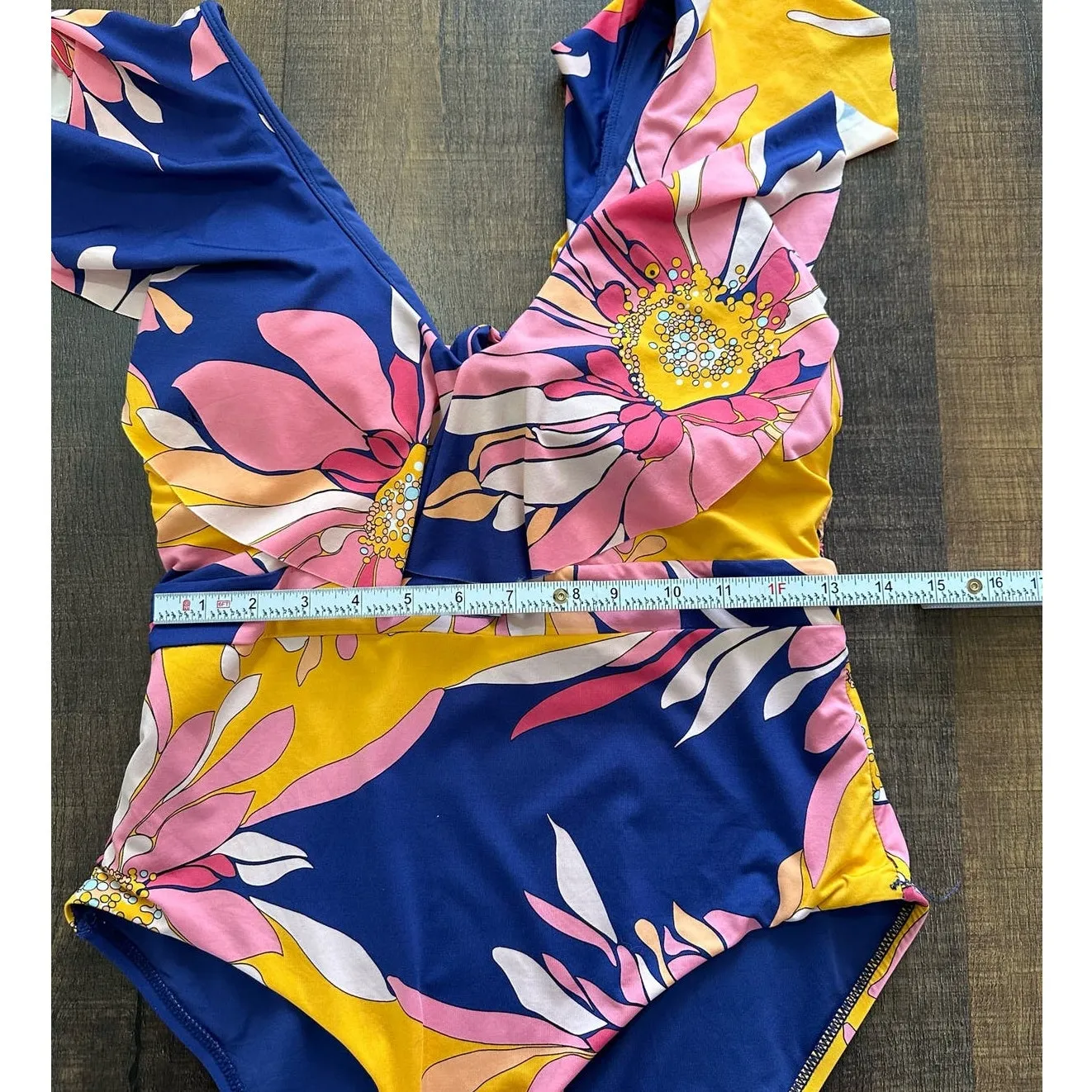 Trina Turk Breeze Ruffle Plunge Floral Print One Piece Swimsuit Size 12 - Image 3