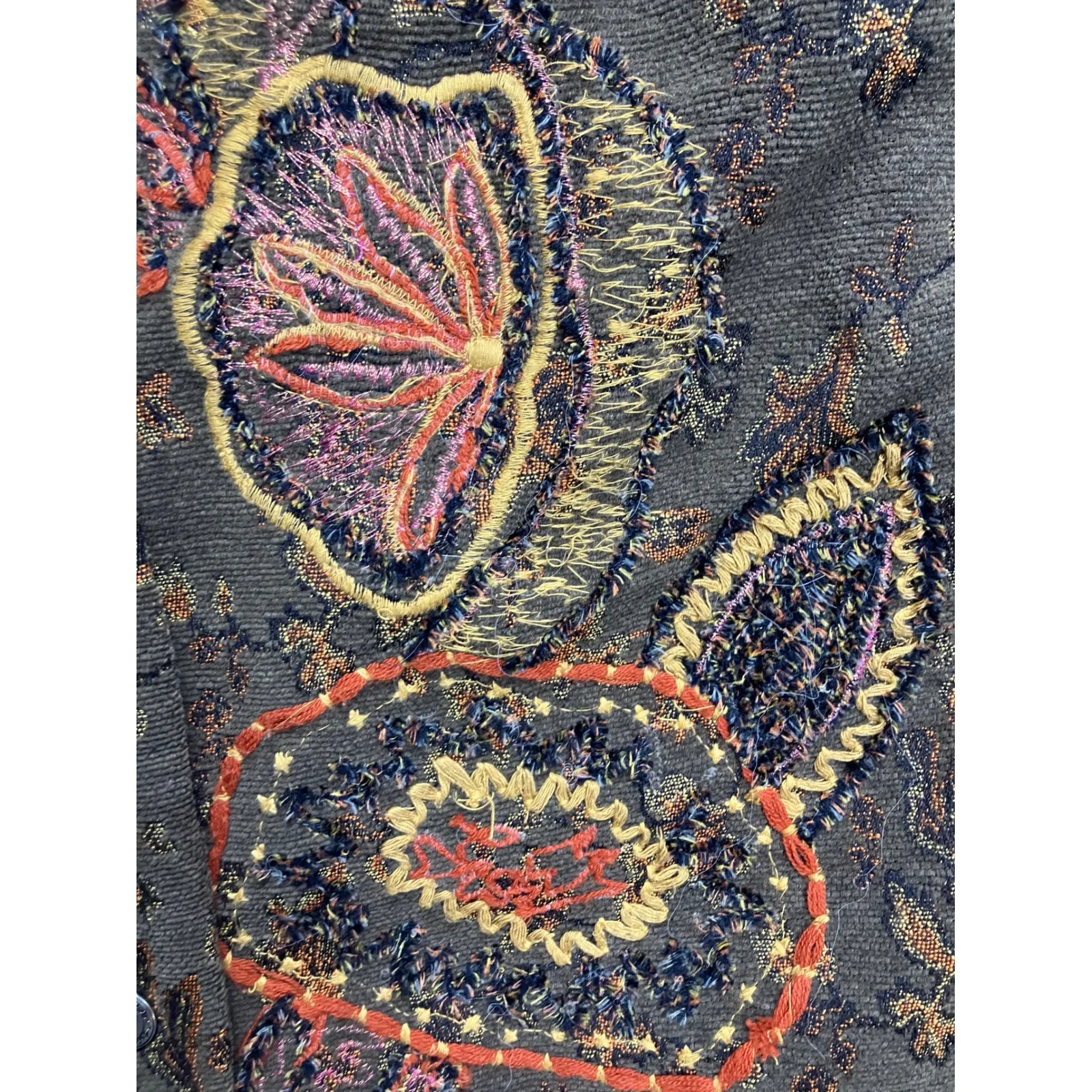 Coldwater Creek Embroidered Jacket Blazer Orange Lining Size 1X Boho Artsy - Image 4