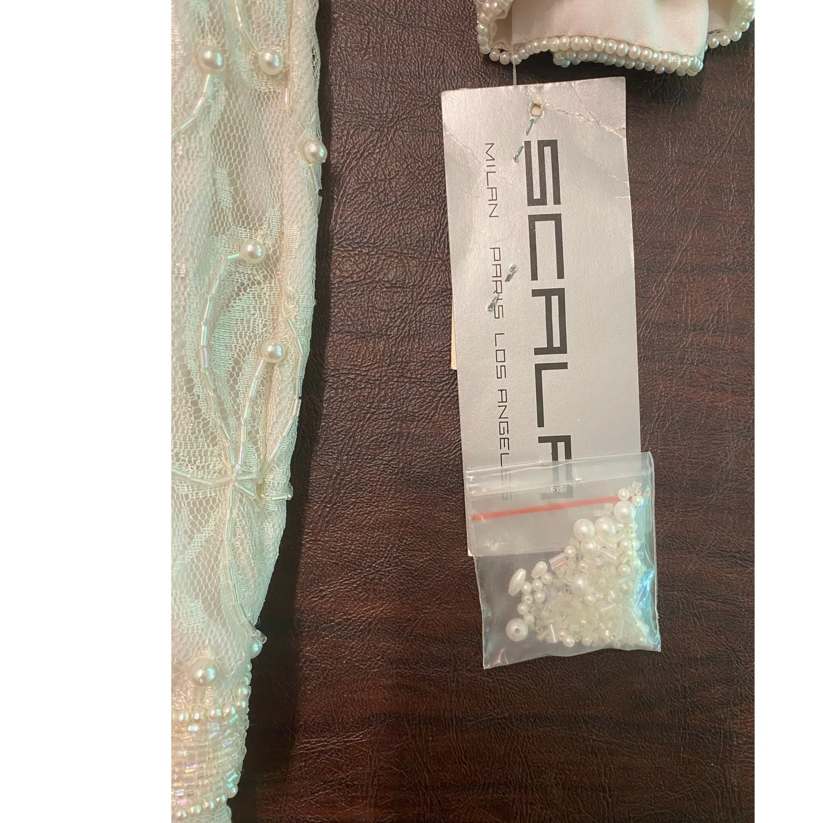 NWT Scala Holiday Party‎ Dress Champagne Ivory Lace Pearl Beaded Midi 2X - Image 8