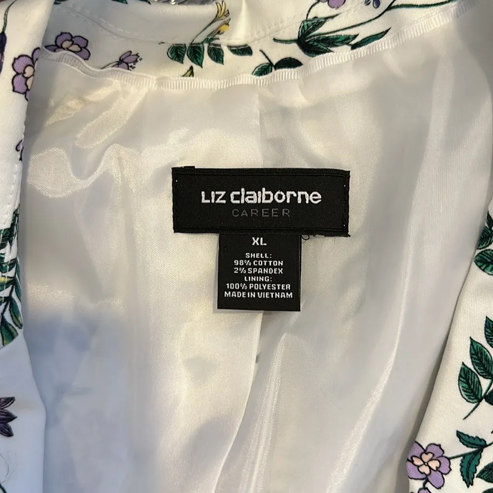 VTG LIZ CLAIBORNE CAREER PURPLE FLOWER FLORAL BLAZER - Image 3