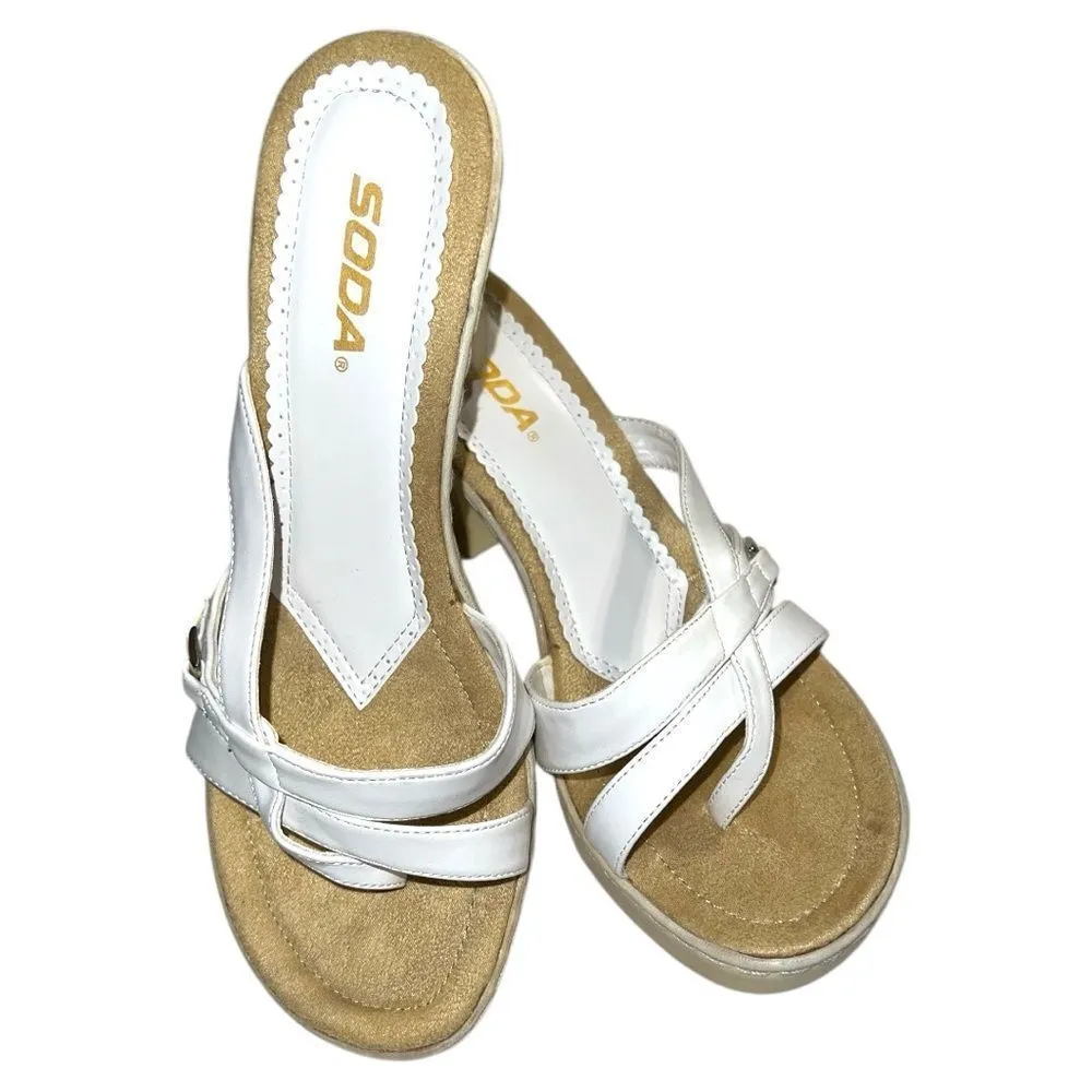 Soda brand cute white strapped slip on sandals with 3.5” heels new - Image 2