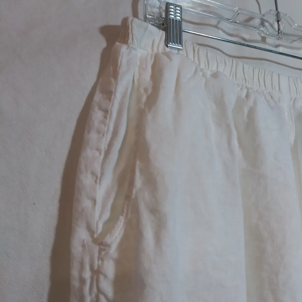 Flax White Linen Ankle Natural Minimalist Pants Vacation Size L - Image 2