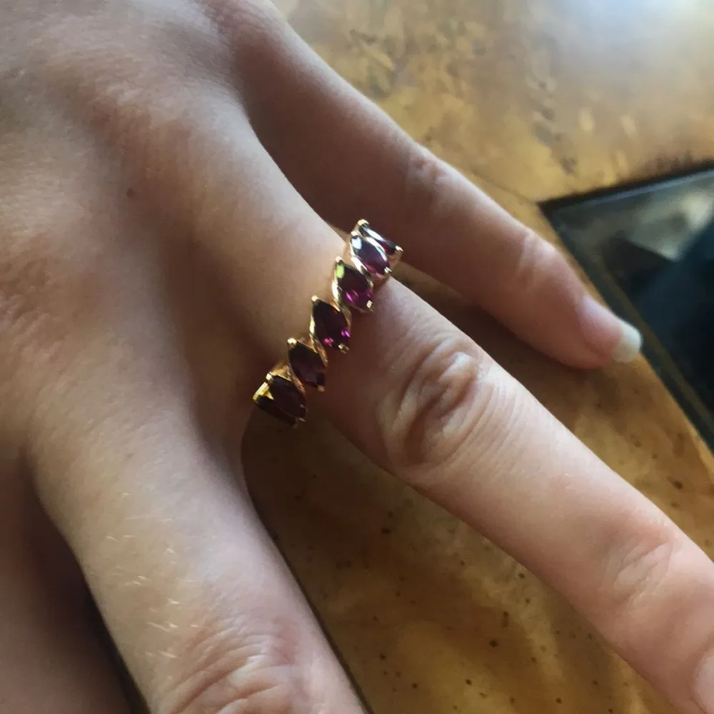 Natural Rhodolite Garnet Sterling Silver Yellow Gold Vermeil Ring Size 6 - Image 4