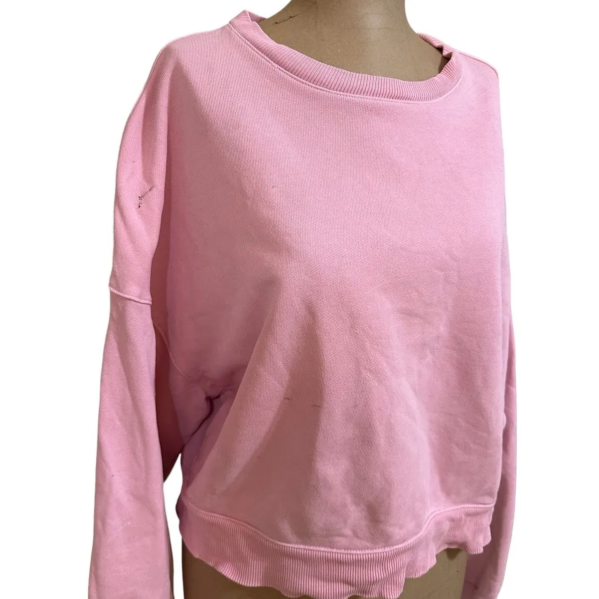 AGOLDE Sweatshirt Distressed Pink Cropped Cotton - Image 4