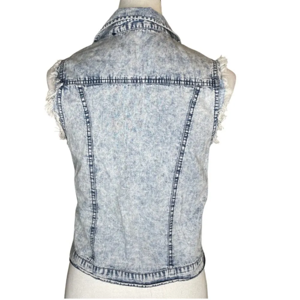 Love Stitch Light Acid Wash Distressed Denim Vest Y2K 90's Sz S Blue - Image 2