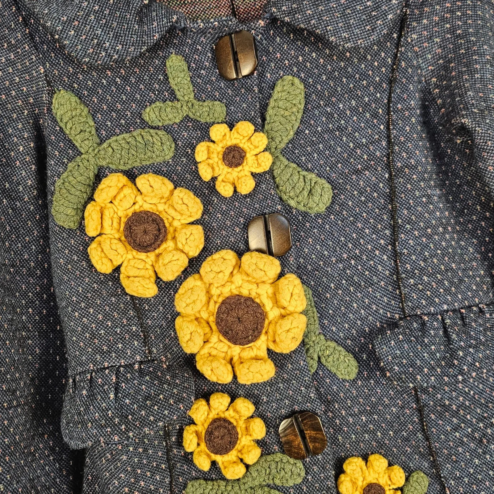 Anthropologie Charlie & Robin Womens Wool Blend Sunflower Sweater Coat Medium Blue - Image 3
