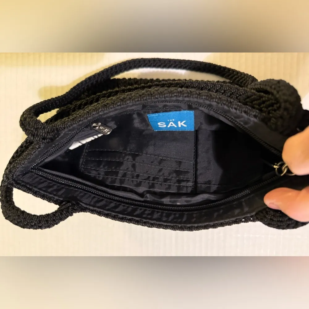 The Sak Black Crochet Mini Shoulder Bag Handbag Purse - Image 4