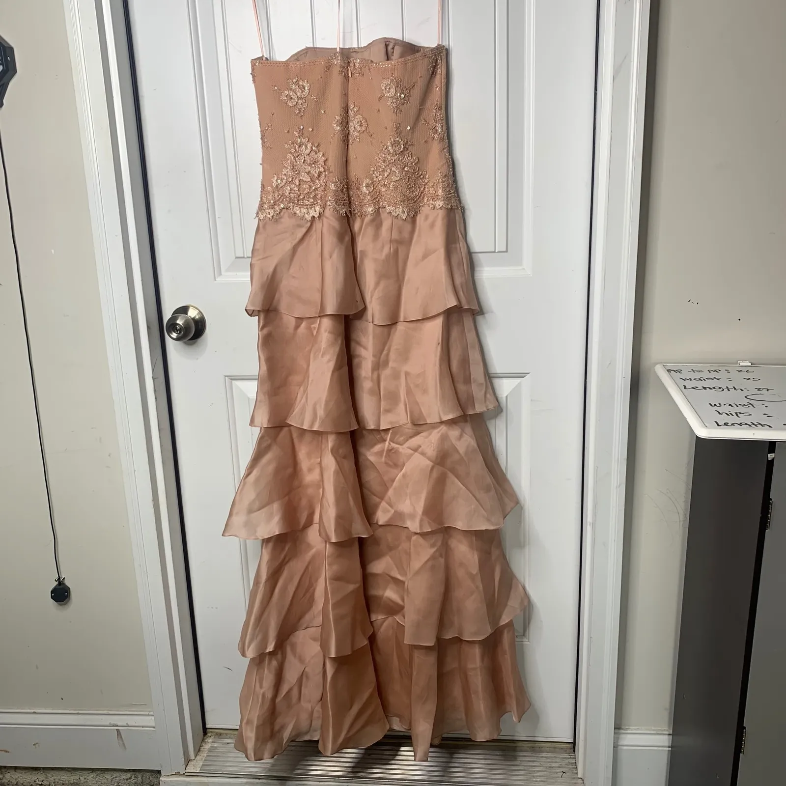 Teri Jon floral lace strapless ruffle tiered maxi gown size 4 prom wedding guest Brown - Image 5