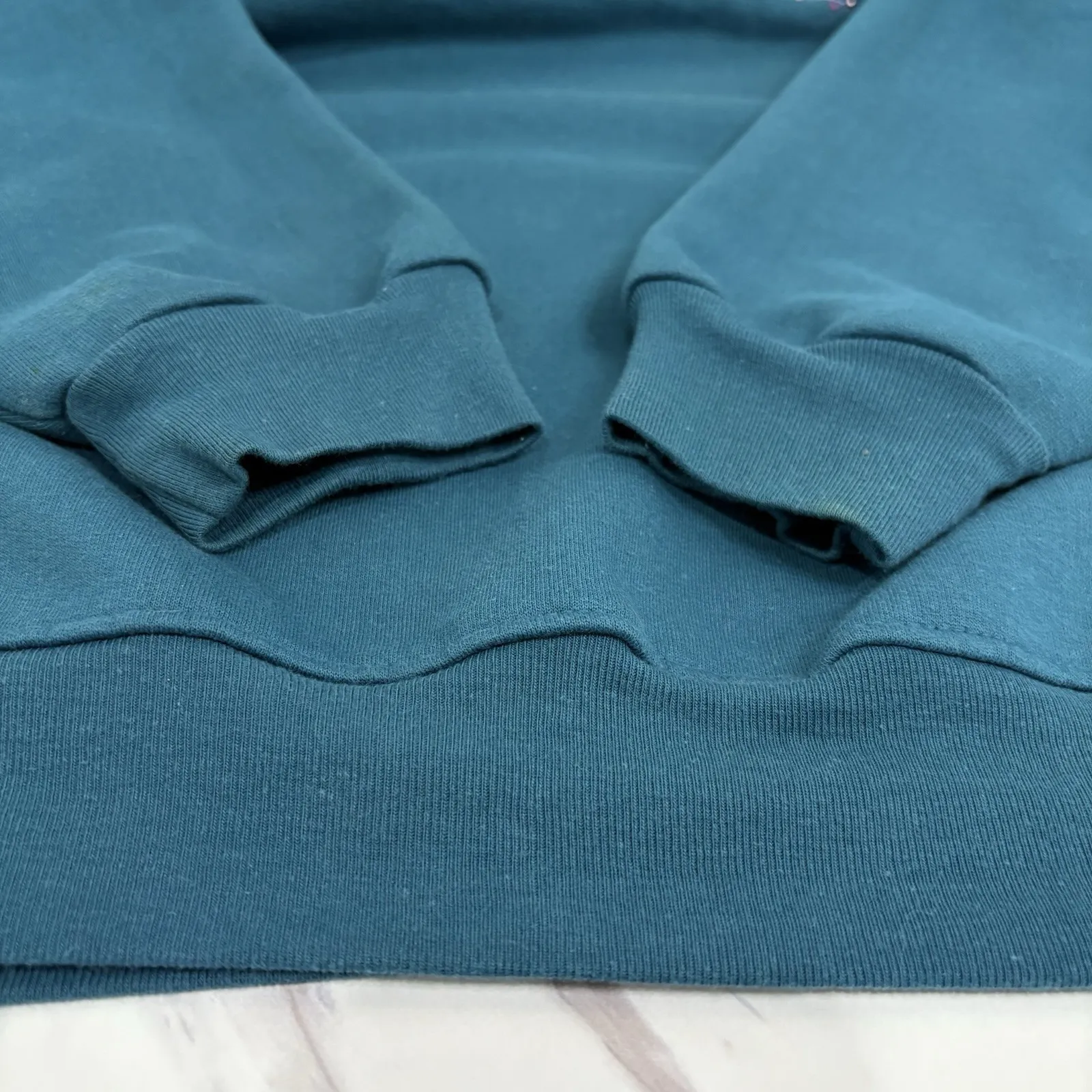 Vintage Teal Blue Double Collared Pullover Sweatshirt Winter‎ Tree Design - Image 4