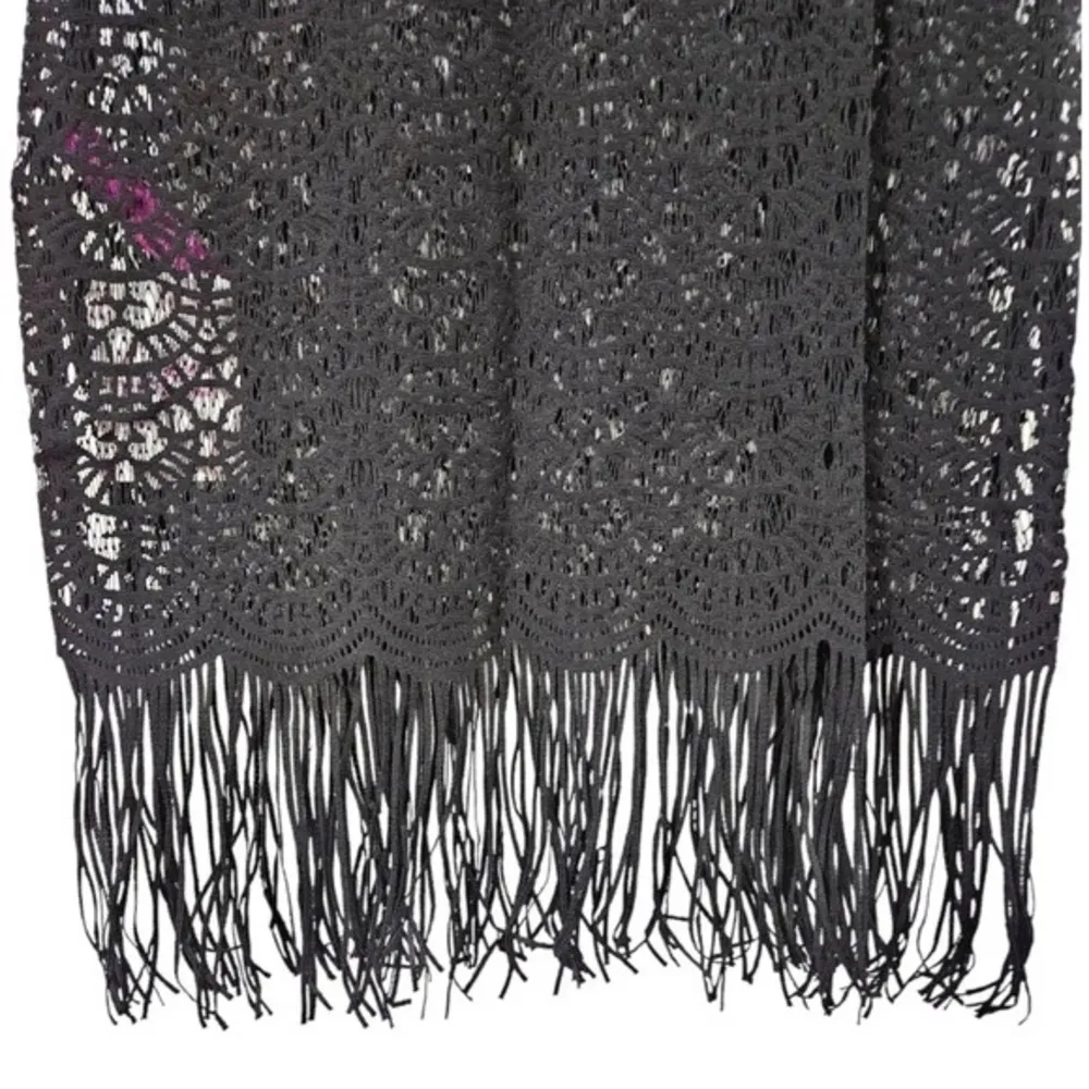 L'Agent by Agent Provocateur Black Fringe Lace Beach CoverUp Dress Large crochet - Image 6