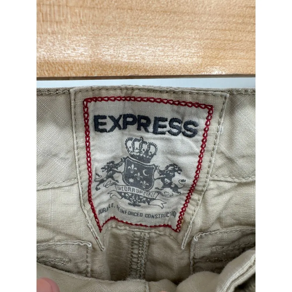 Vintage Express Khaki Pants Women Medium Drawstring Wide Leg Y2K 90s Linen Blend - Image 6