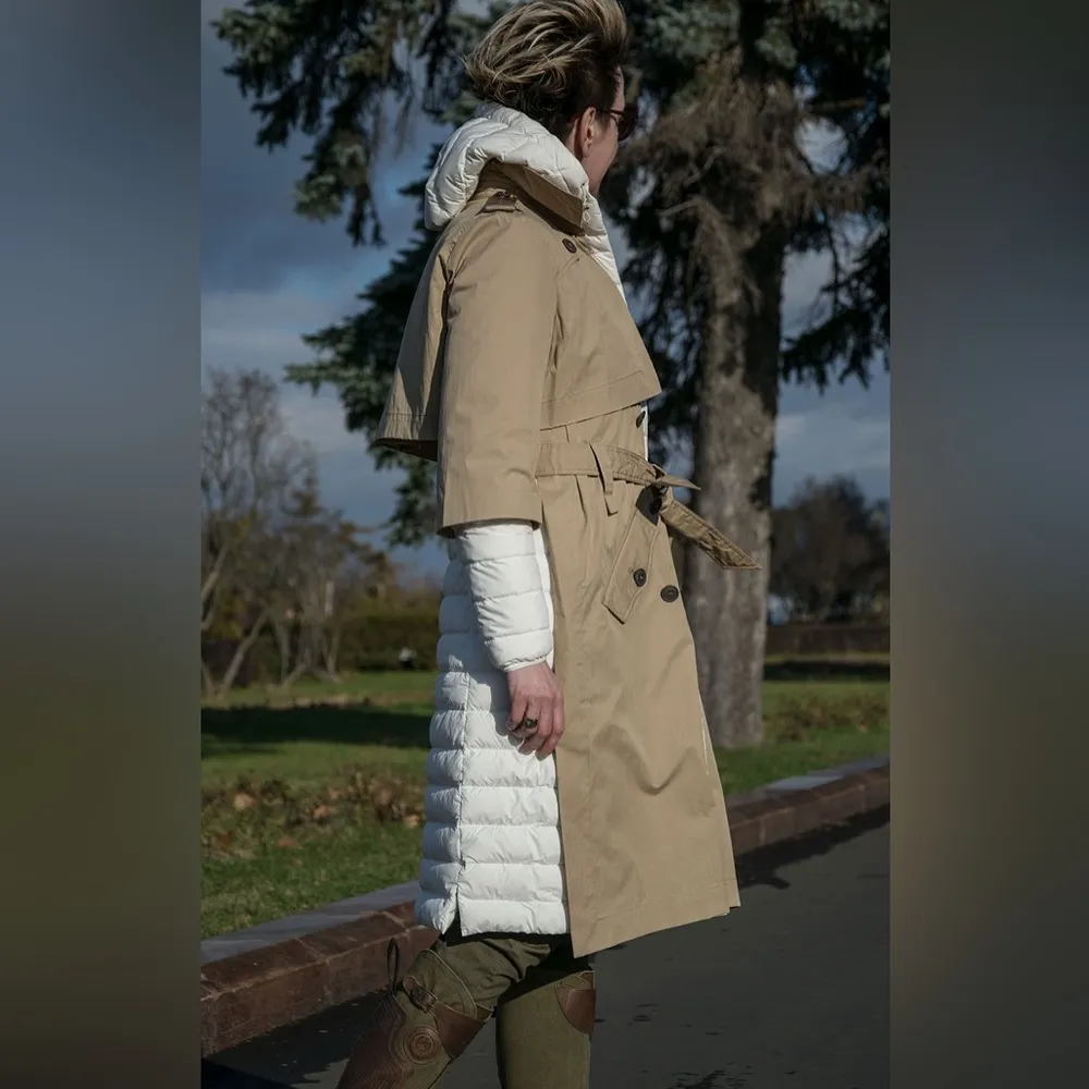 PARAJUMPERSRonney Mixed Media Water Repellent 700Fill PowerDownTrenchCoat,$1,098 White Size M - Image 3