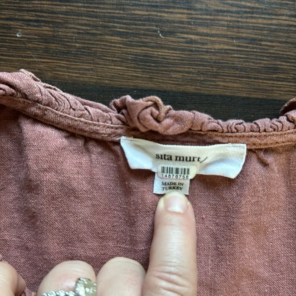 SITA MURT Linen Button Down Ruffle Top Rose In Pink 38 - Image 4