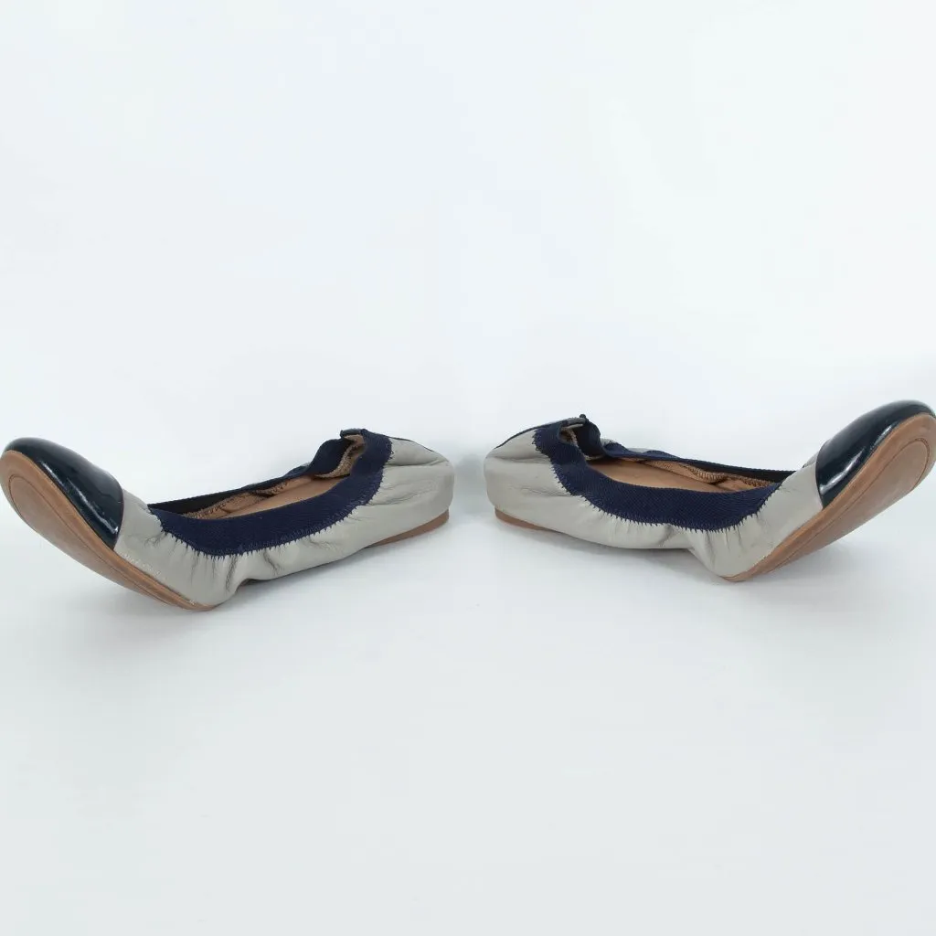 J. Crew Mila Ballet Flat Shoes Cap Toe‎ Gray Navy Womens Size 9 - Image 3