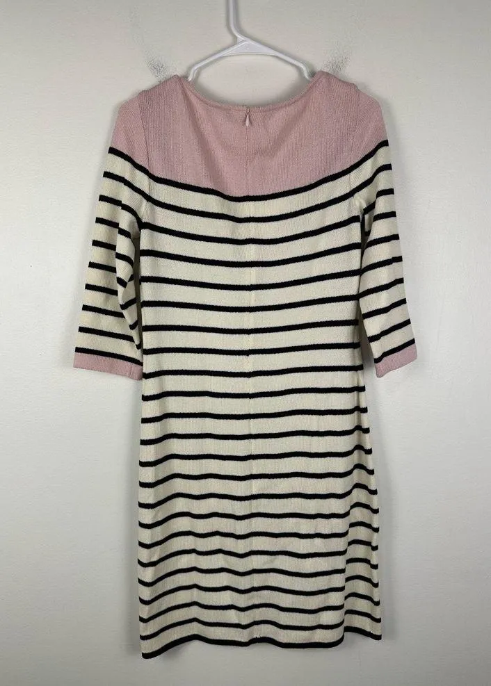 St. John 3/4 Sleeves Striped Pink Wool Knee Length Dress Women’s Sz 6 - Image 6