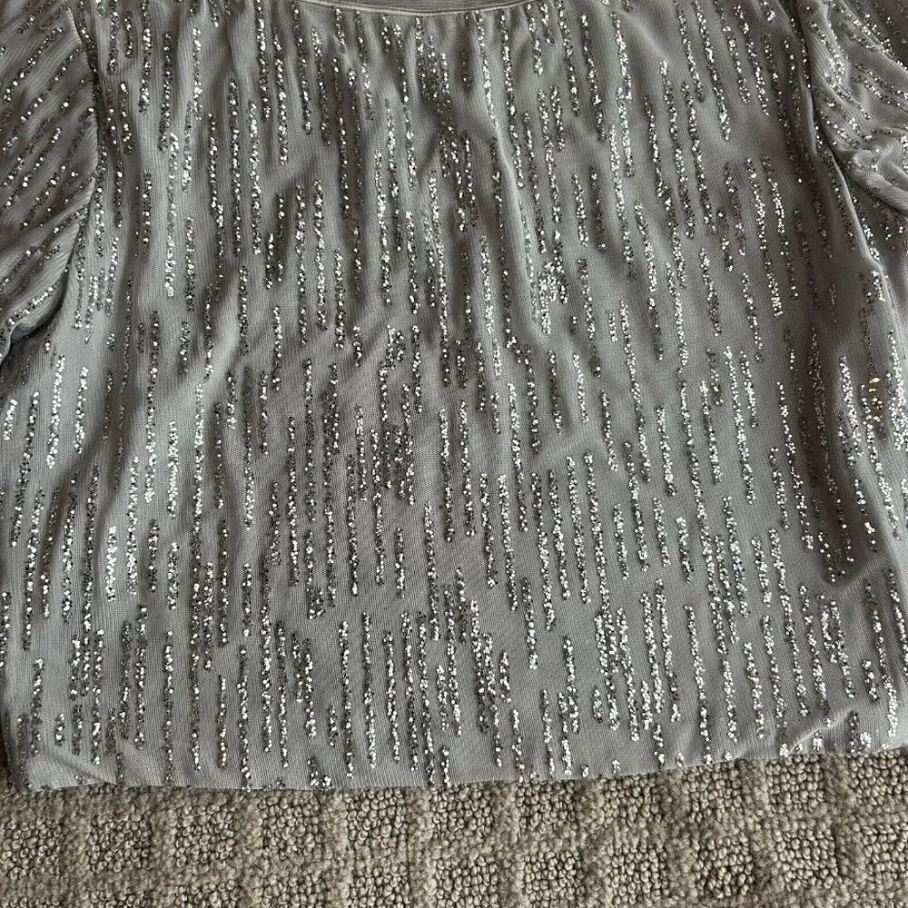 Y2K Retro VTG Gray Sparkly Glitter Cropped Crop Top 3/4 Sleeve As U Wish Zip - Image 2