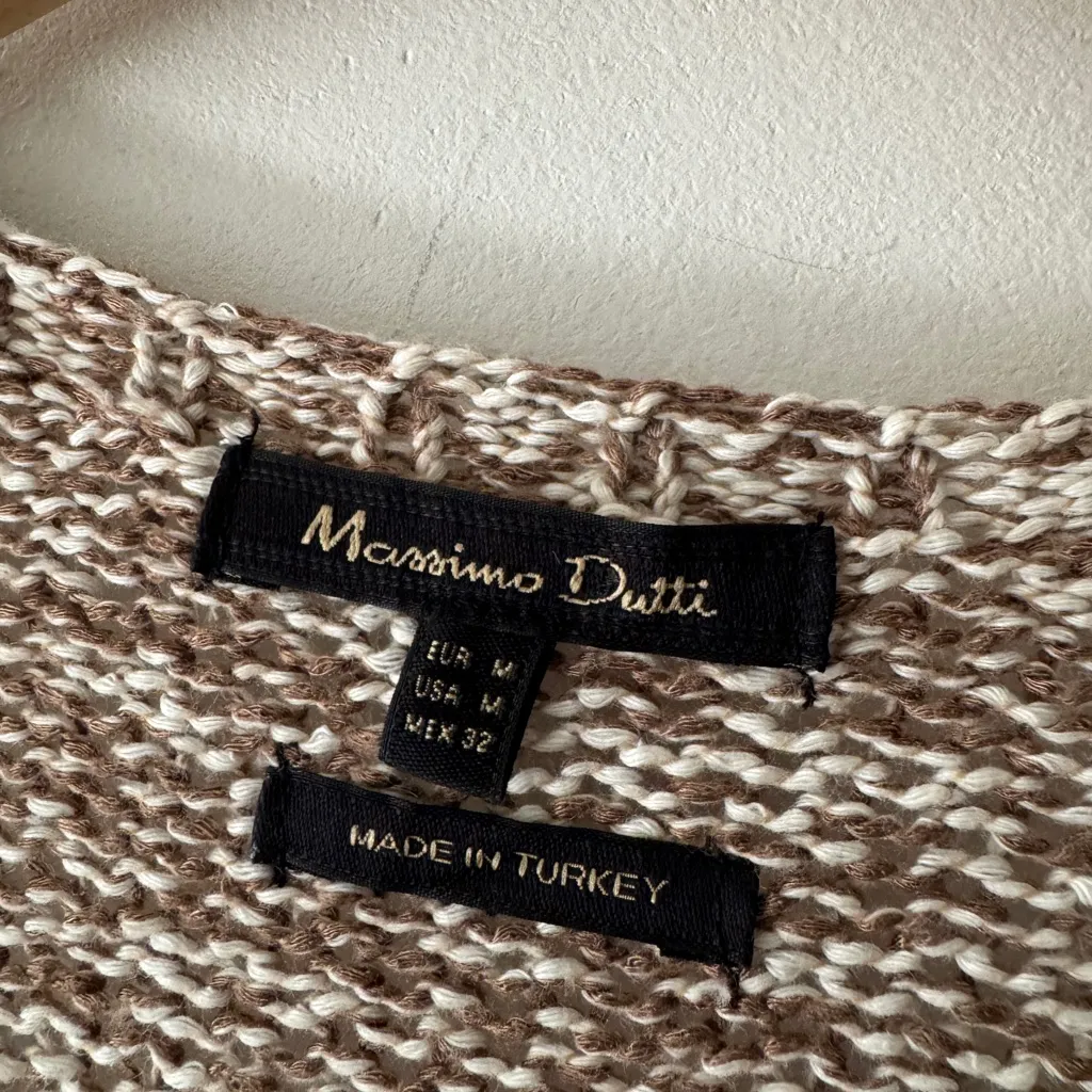 Massimo Dutti Brown and White Knit Open Front Cardigan Sweater - Image 7