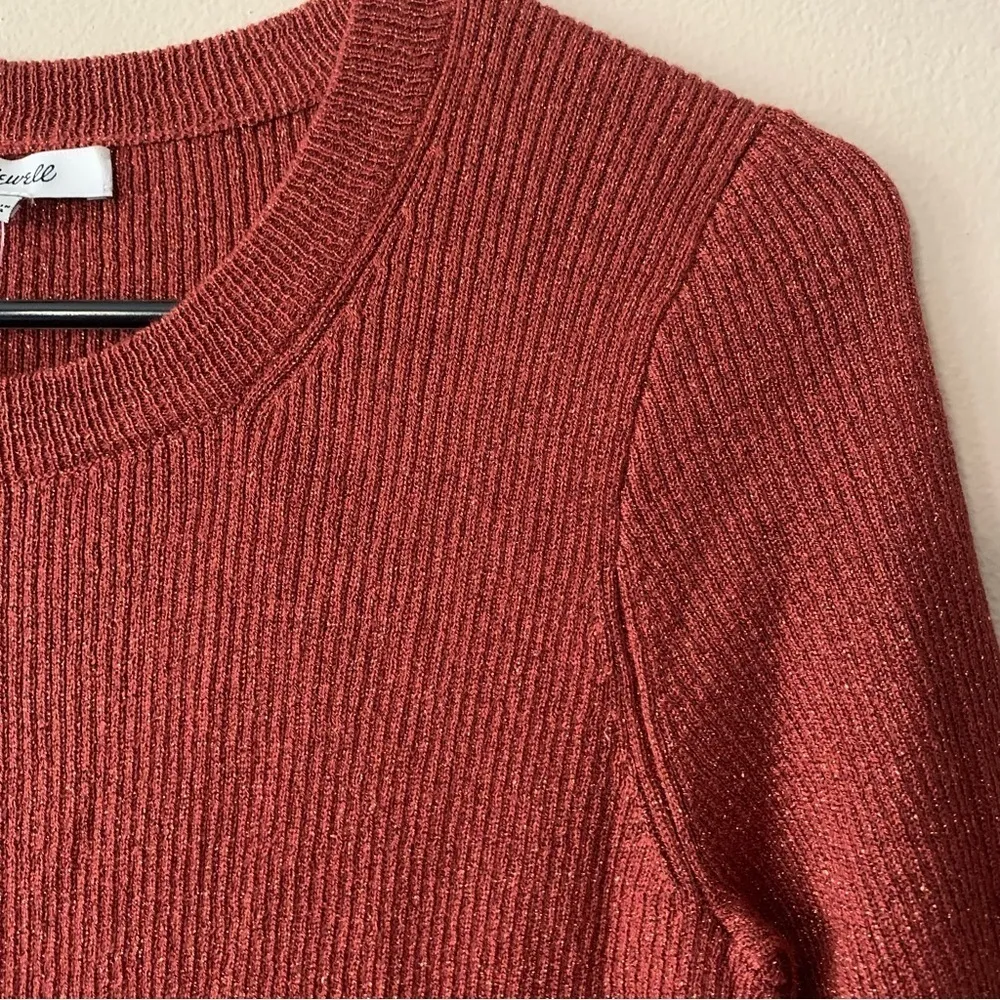 NWT Madewell Evening Sparkle Burnt Orange Ribbed Sweater Short Sleeve Top Small - Image 7