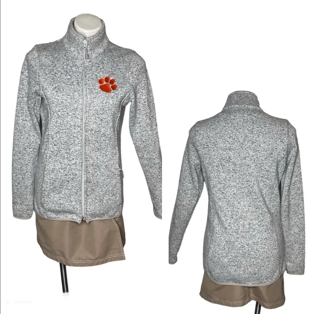 Paw Print Fleece Jacket Animal Lover Full Zip Grey Heather Womens Size Medium - Image 12
