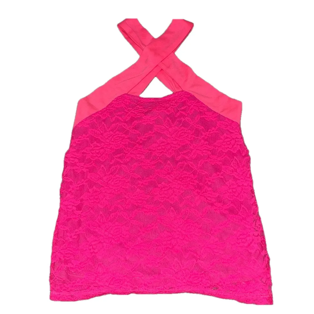 Bibi Lace Tank Top Women Small Pink Halter CutOut Criss Cross Festival Y2K Boho - Image 2