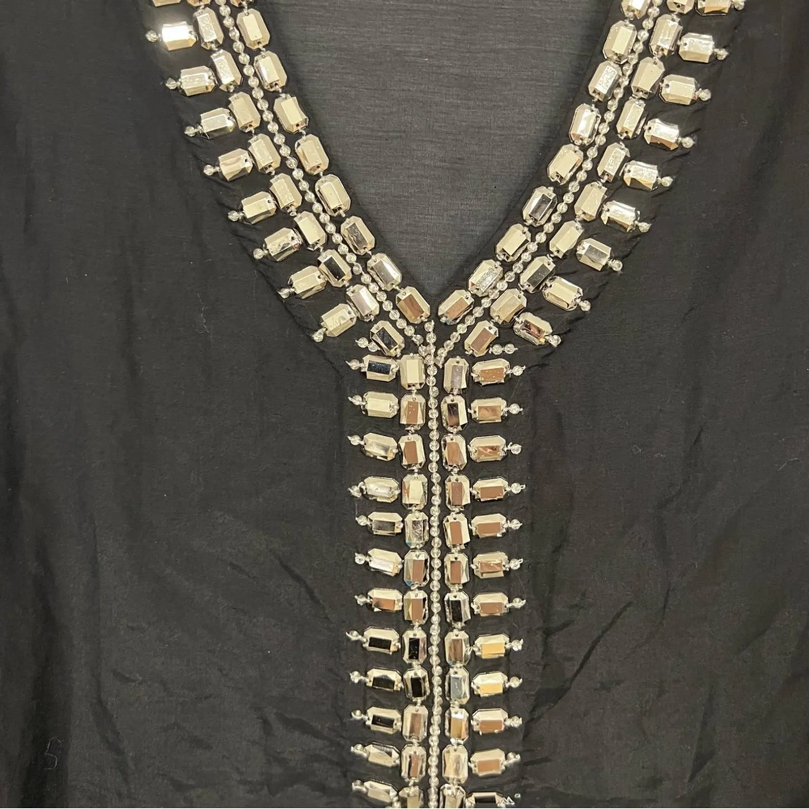 Antonio Melani Black Cotton Silk Blend Tunic Womens Large Studded V Neck Beachy - Image 3