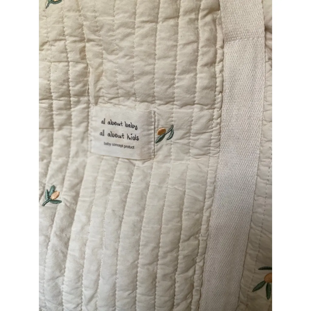 Quilted Embroidered Diaper Tote Bag Neutral Cream Ditsy Floral Cottagecore Baby Orange - Image 5