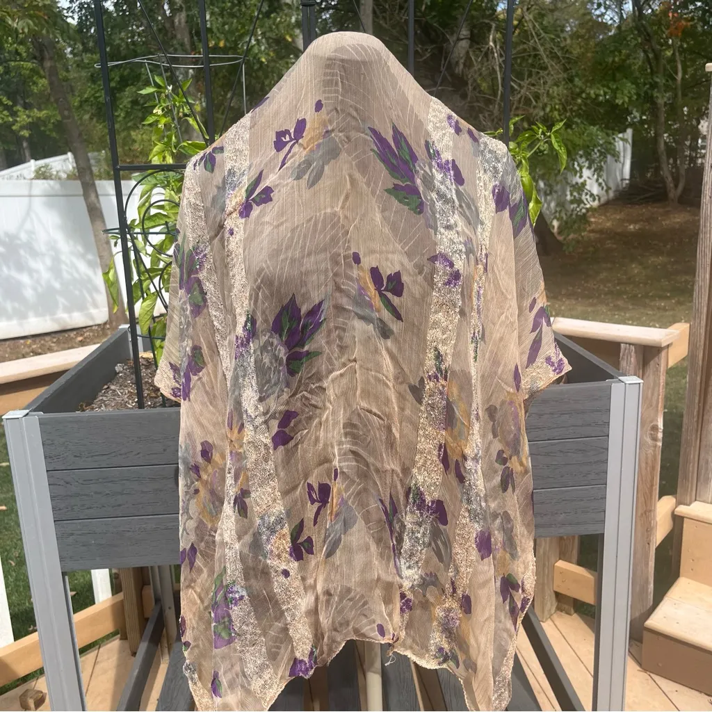 April Cornell Square Floral Mixed Media Square Rayon Scarf 41”x41” Cottagecore Purple - Image 5