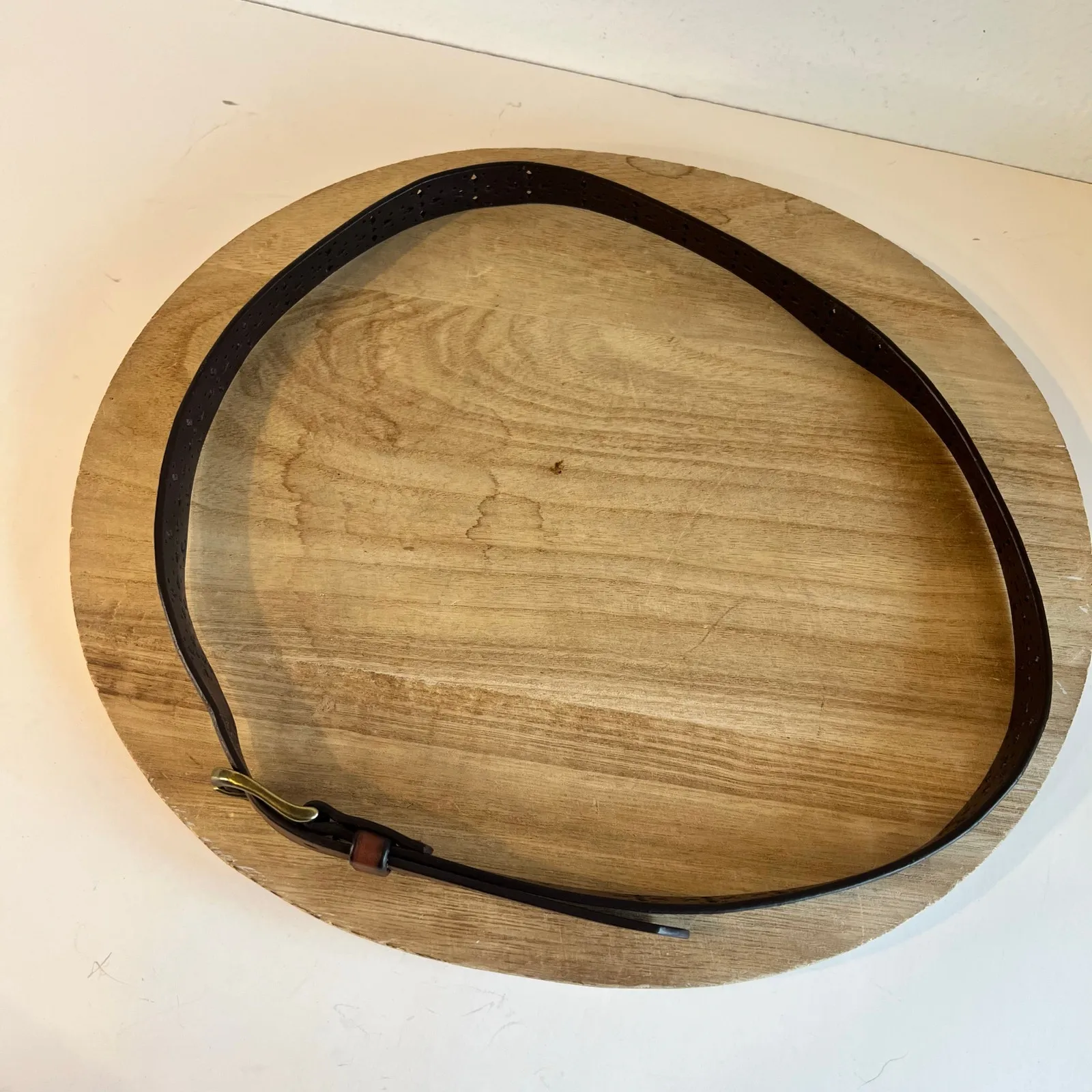 Vintage Brown Genuine Leather Cut Out Western Golden Buckle Belt Size Large - Image 3