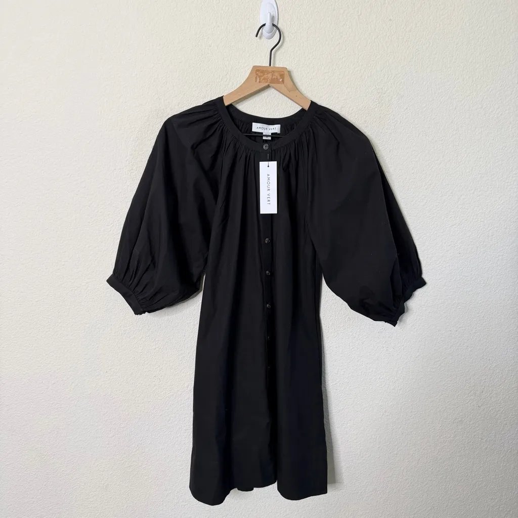 NWT Amour Vert Esther Organic Cotton Poplin Dress Black Womens Size XS - Image 2
