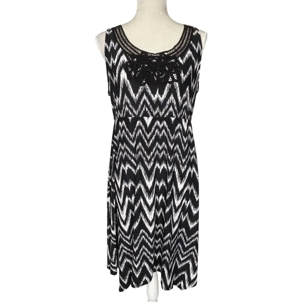 Soma Soutache Sleeveless Black White Arch Ikat Dress Women’s Size L - Image 3