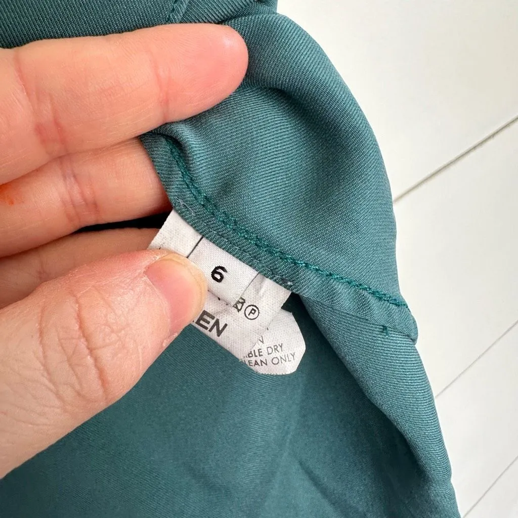 Becken Women’s 6 Emerald Tie Neck Silk Top Blouse Green - Image 5