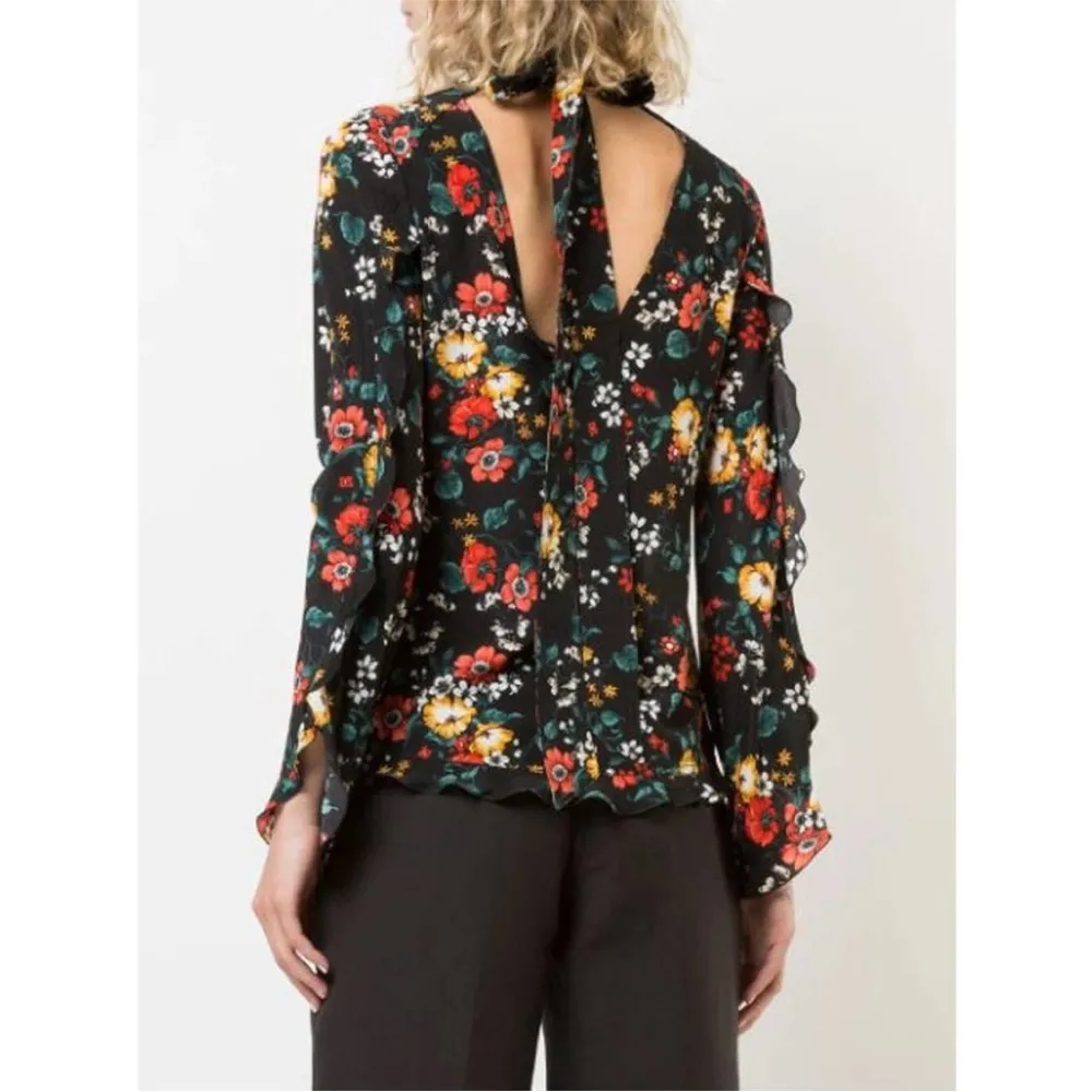 Derek Lam Silk Floral Mock Neck Blouse - Image 2