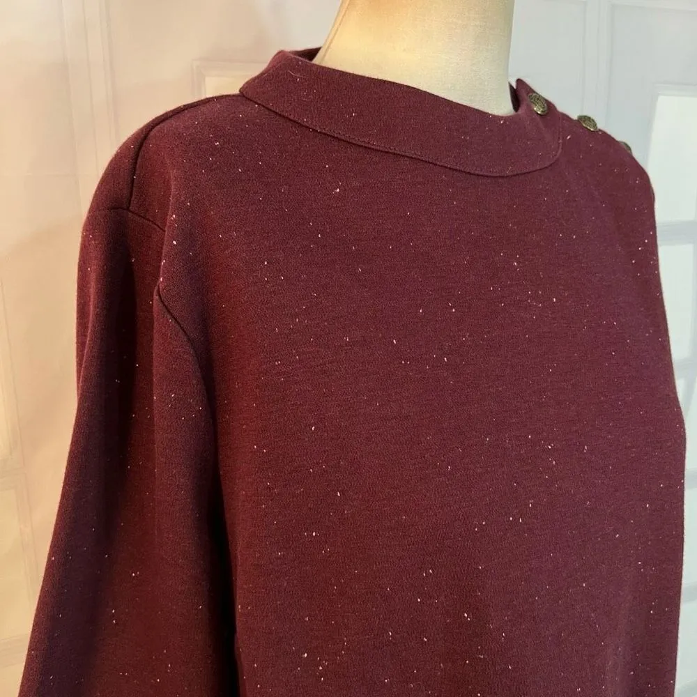 Talbots burgundy speckled button detail long sleeve shift dress size xl - Image 4