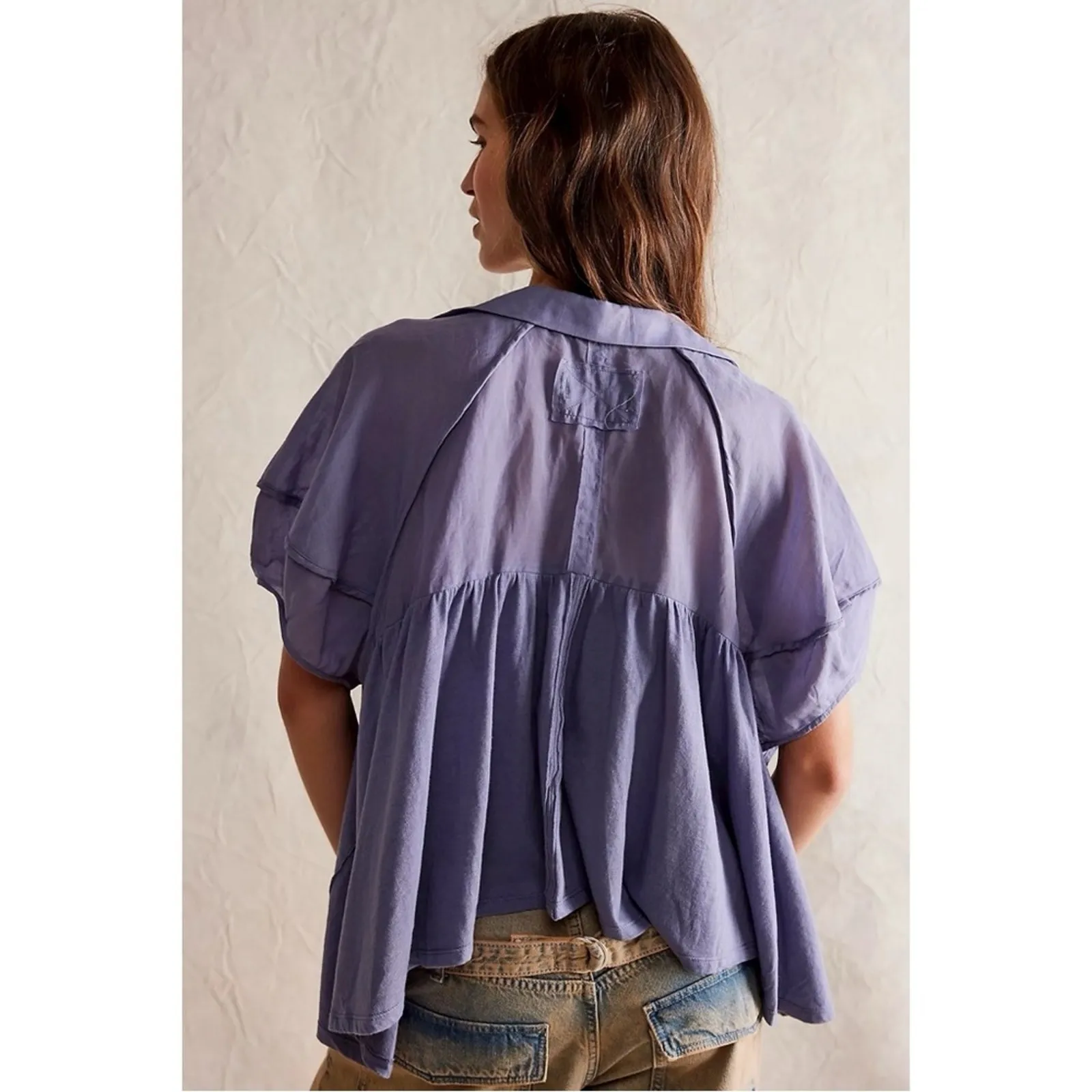 Free People Bohemian Billowy Oversized Sunray Babydoll Top Blue Granite Large - Image 8