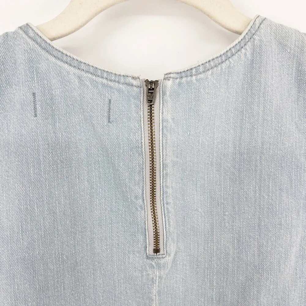 Madewell Split Back Denim Raw Hem Tank Top Light Blue Short Sleeve Size Small - Image 6